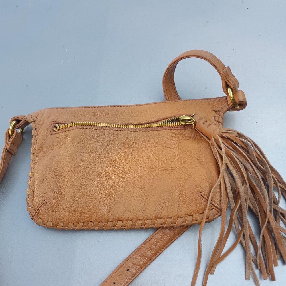 HOBO Tan Leather Wristlet with Fringe